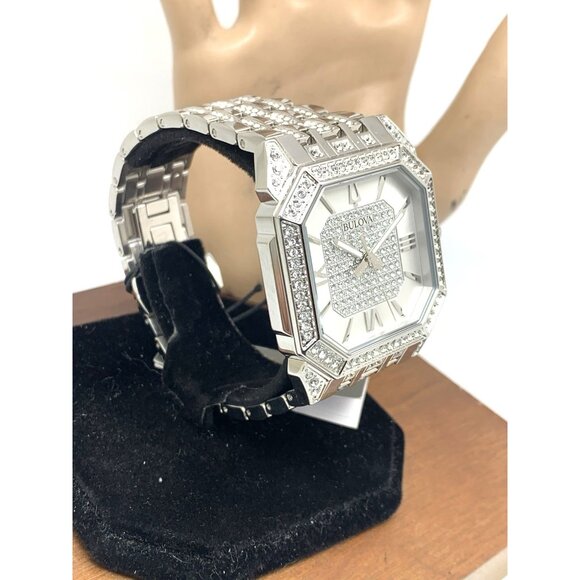 Bulova Men's Watch 96A285 Octava Quartz Crystal Pave Silver Stainless Steel 40mm - Picture 14 of 14